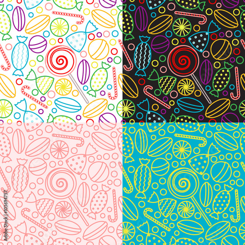 Vector set of seamless patterns with candies