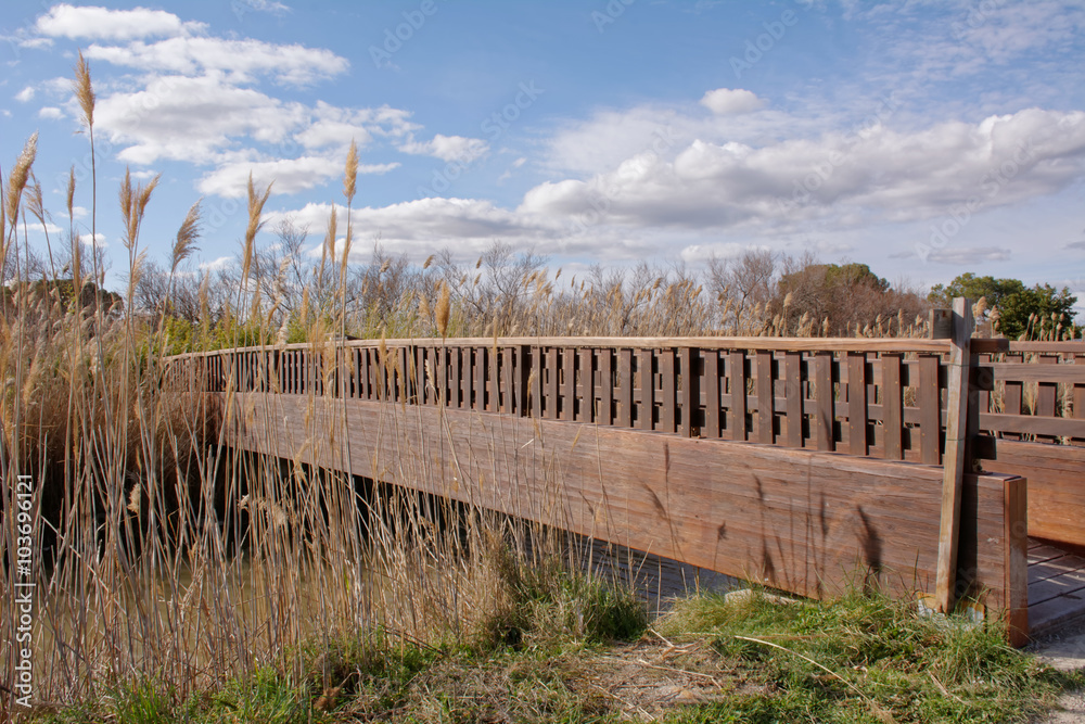 passerelle en bois en campagne