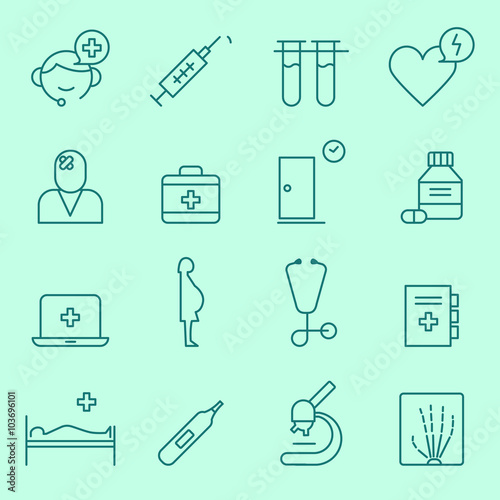 Medical and health care icons, thin line flat design
