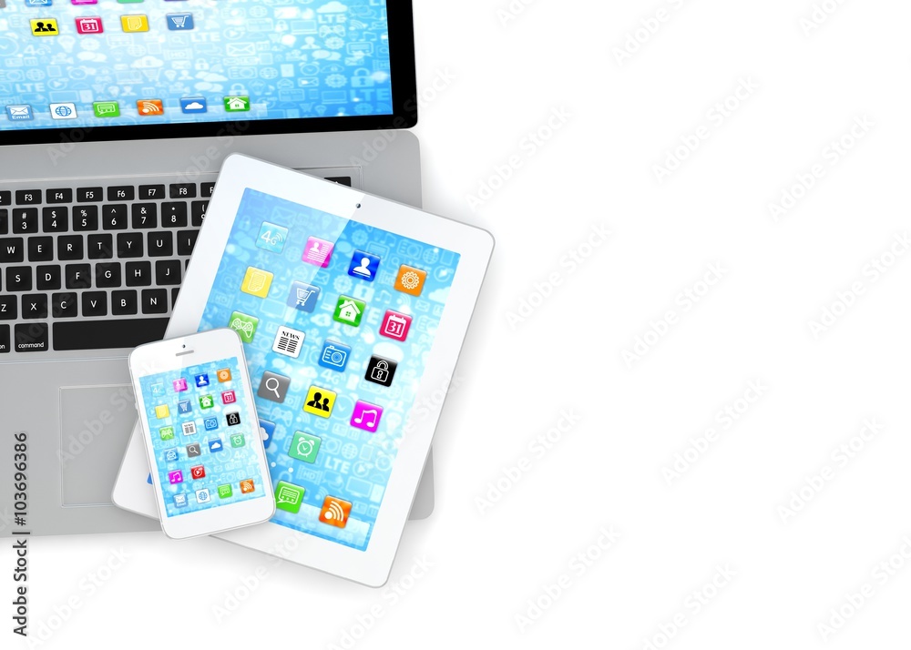 Laptop, phone and tablet pc.