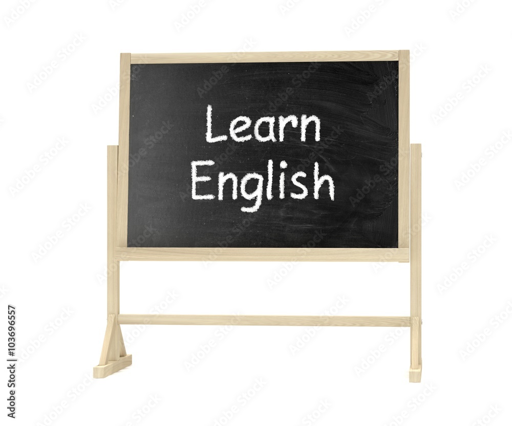 Fototapeta premium Learn English concept. Blackboard, chalkboard isolated on white