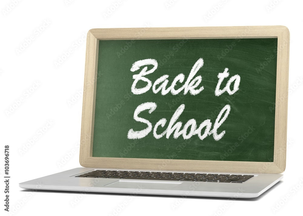 Laptop with chalkboard, back to school, online education concept Laptop with chalkboard, back to school, online education concept