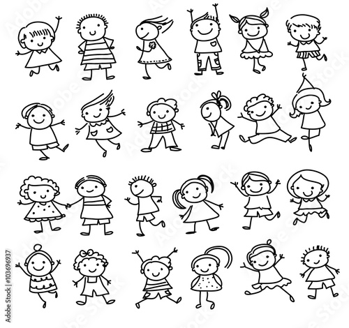 Group of kids,drawing sketch