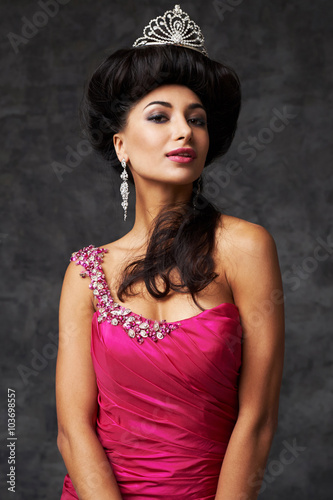 beautiful indian lady in pink dress and diadem