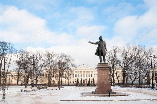 Arts Square, a monument to Pushkin. Winter, St. Petersburg