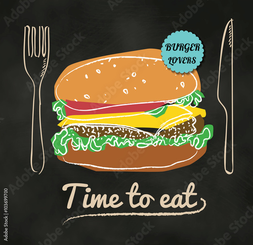 Restaurant Fast Foods burger menu on chalkboard vector format ep