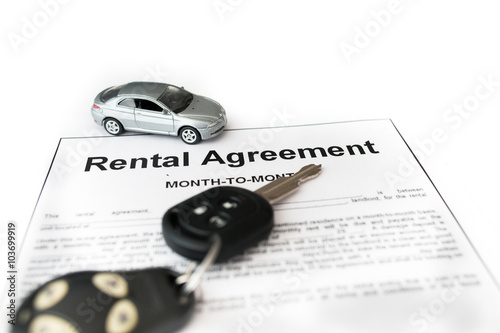 Car rental agreement with car on center