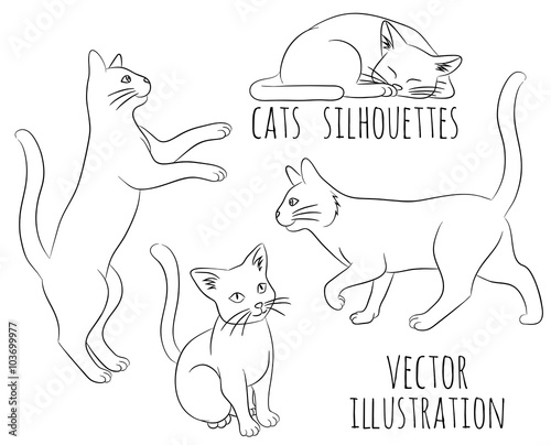 Outline silhouettes of cats. Vector illustration.
