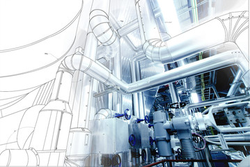 wireframe computer cad design of pipelines for modern industrial