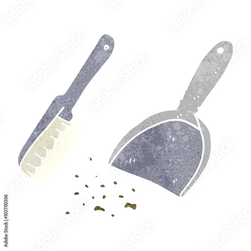 retro cartoon dustpan and brush