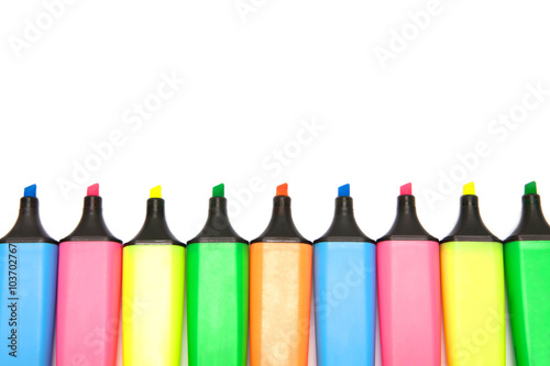 Colored highlighters set on white background.