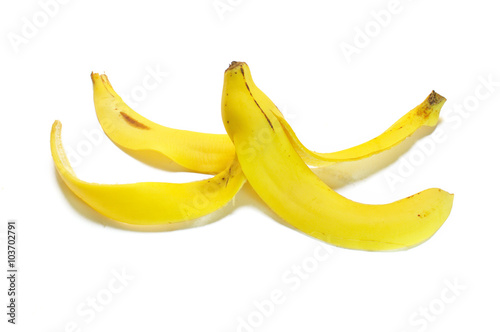 Banana peel on white background