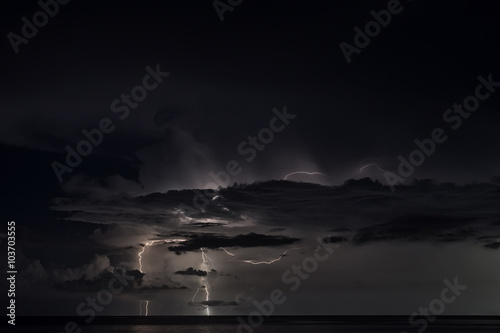 Lightning strike over the sea