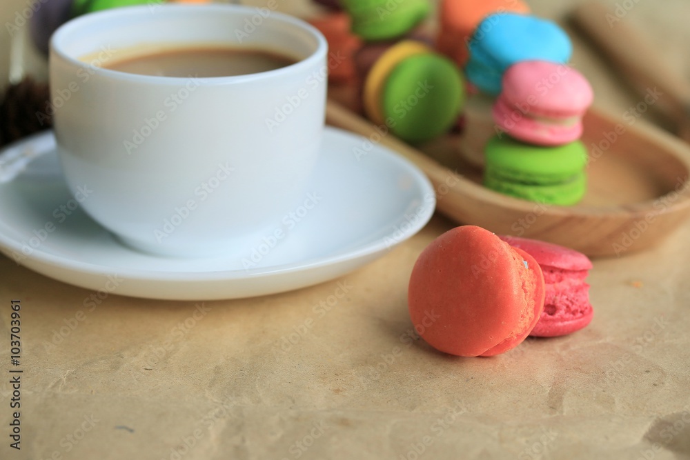 macaroons and hot coffee macaroons and hot coffee