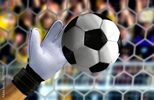 Tablou pe pânză Goal keeper hand stopping a fast ball