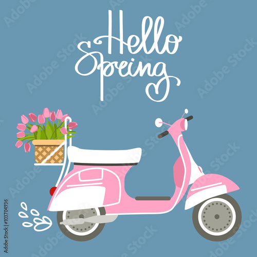 Vector illustration with scooter and tulips