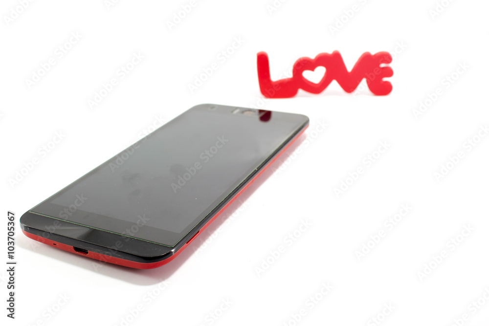 smart phone isolated on white background: with love word smart phone isolated on white background: with love word