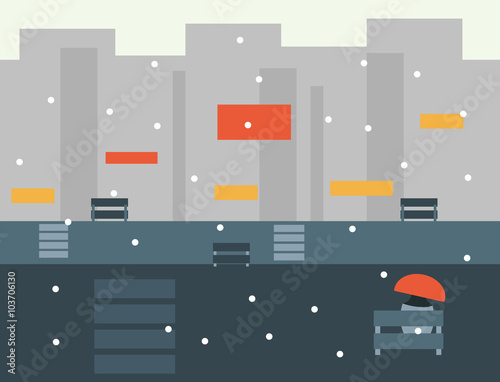 Seamless Cartoon City Landscape, Vector Illustration