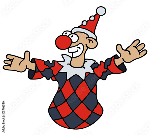 Funny harlequin / Hand drawing, vector illustration