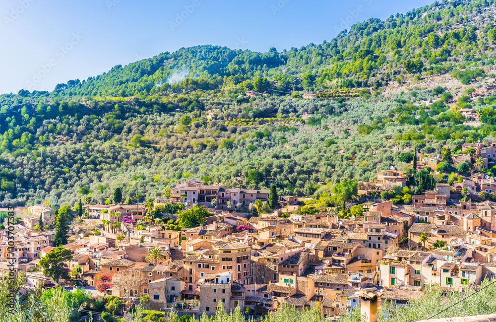 Panorama of an mediterranean old mountain village Spain Majorca