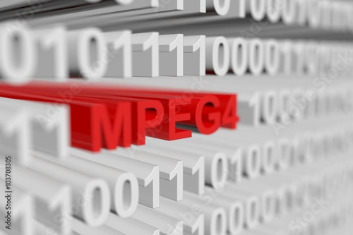 MPEG4 is represented as a binary code with blurred background photo