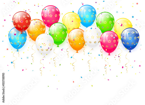 Holiday multicolored balloons and confetti