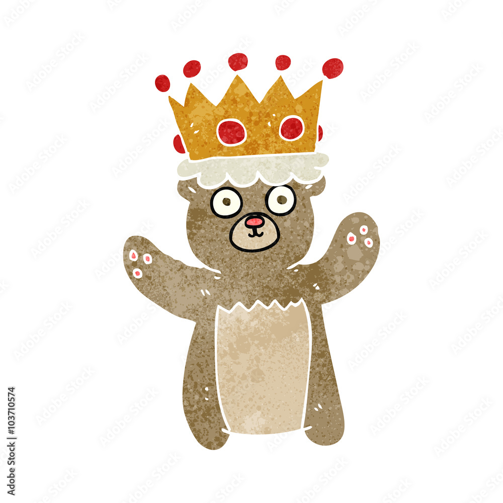 Obraz premium retro cartoon teddy bear wearing crown