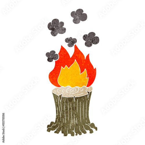 retro cartoon burning tree stump