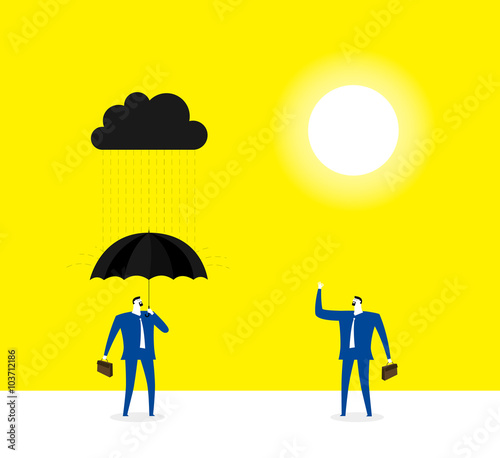 Happy day and sad day / Two business men and different mood.