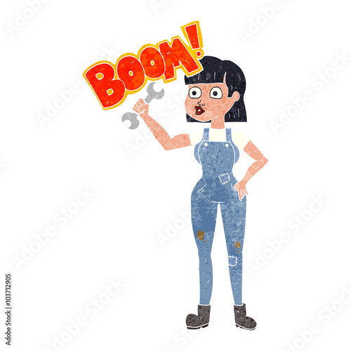 retro cartoon mechanic woman