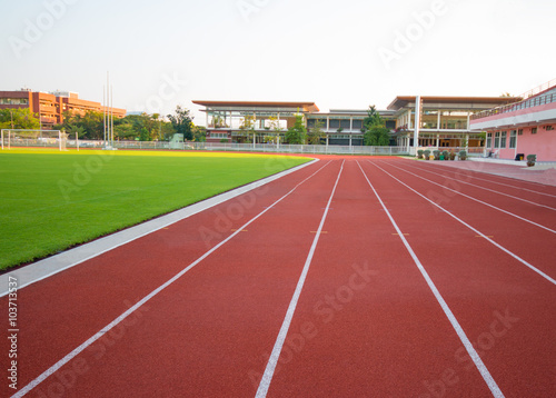 Red treadmill, track running at the stadium
