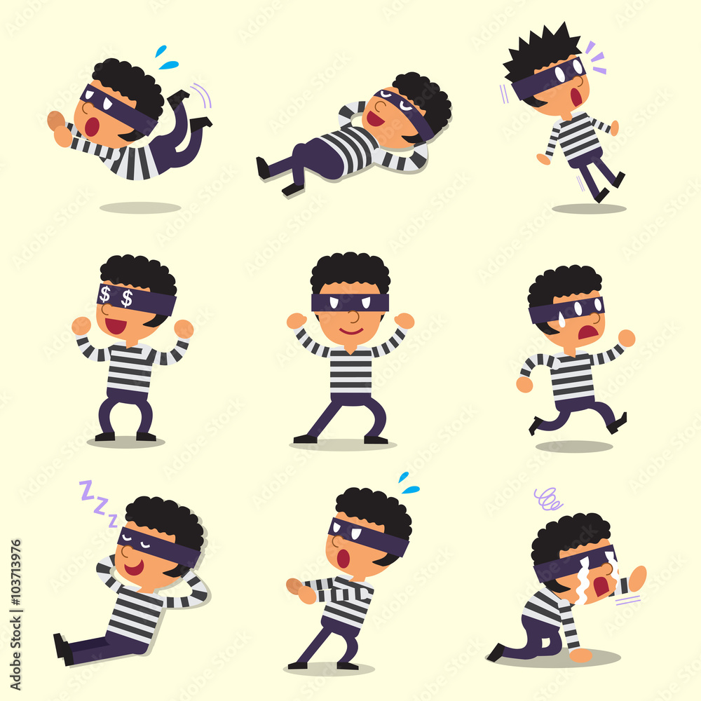 Cartoon thief character poses