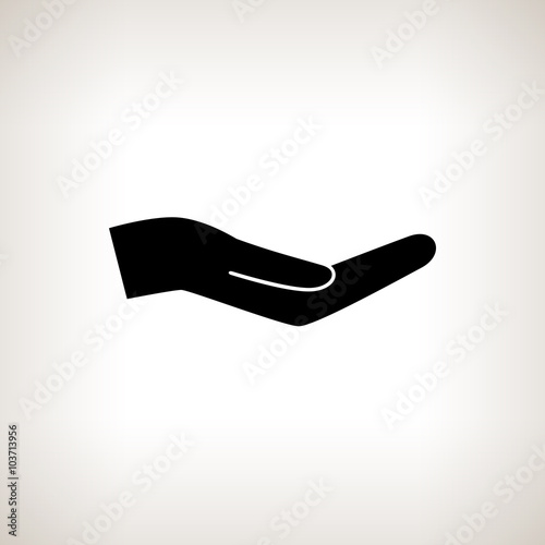 Silhouette Hand Palm Upwards  on a Light  Background, Empty Hand  Invites or Points to Something ,  Black and White  Vector Illustration
