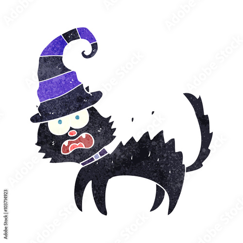 retro cartoon scared black cat