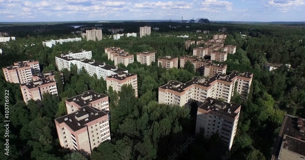 aerial view on the Pripyat and nuclear power plant Chernobyl