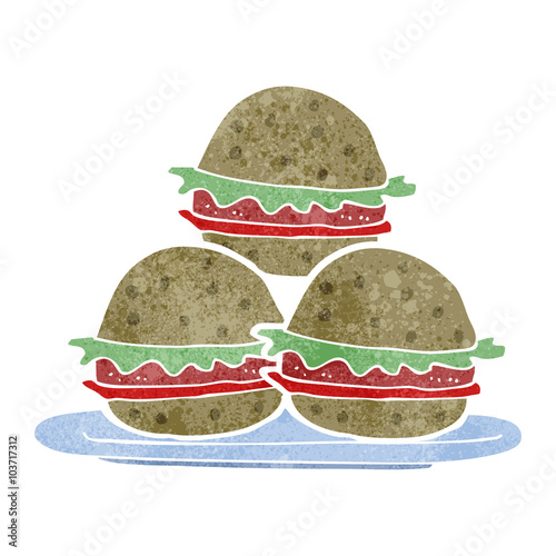 retro cartoon plate of burgers