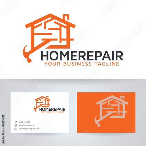 Home repair vector logo with business card template