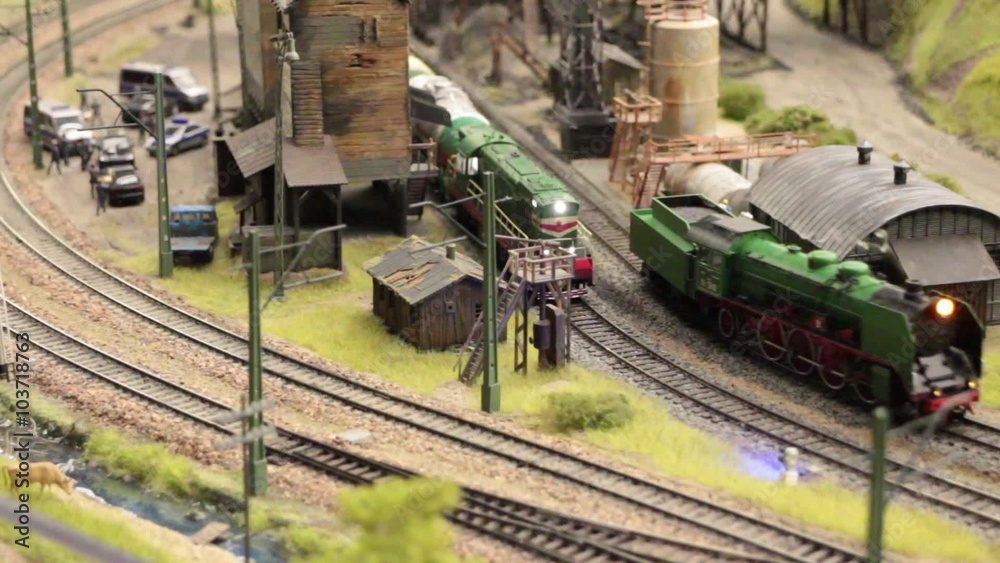 miniature model an old steam locomotive sequence