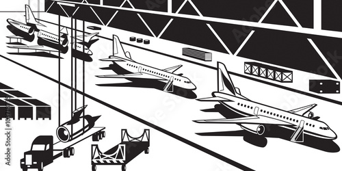 Aviation industry plant - vector illustration