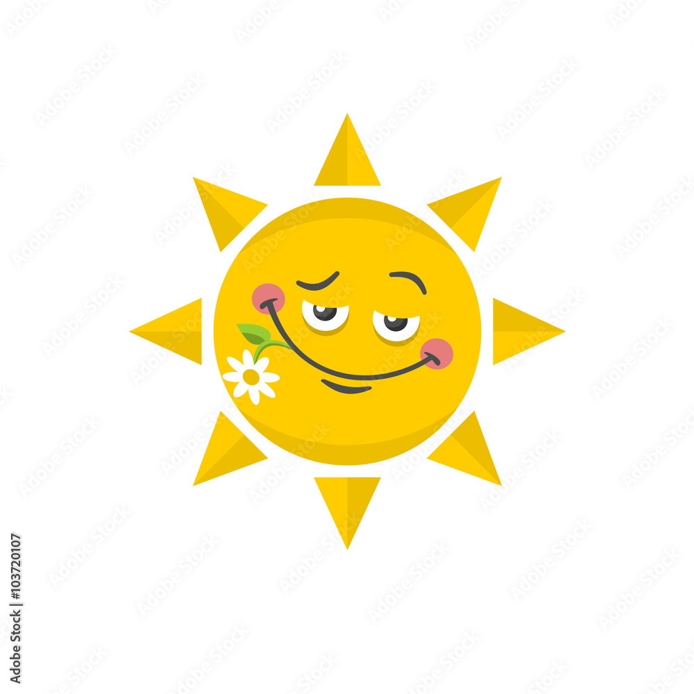 Icon of cute sun with flower.