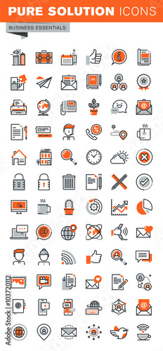Set of thin line web icons for graphic and web design and development. Icons of basic business tools, mobile and internet services, company contact information, modern communication, navigation.