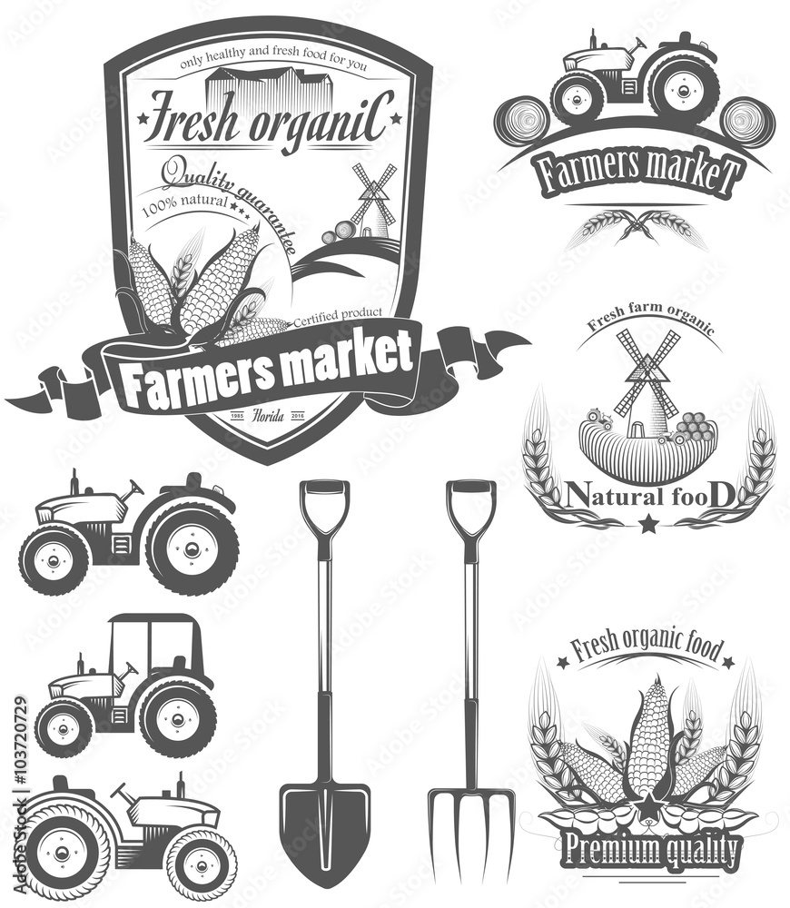 Fototapeta A set of logos,labels, stamps, badges for organic food. Vector i