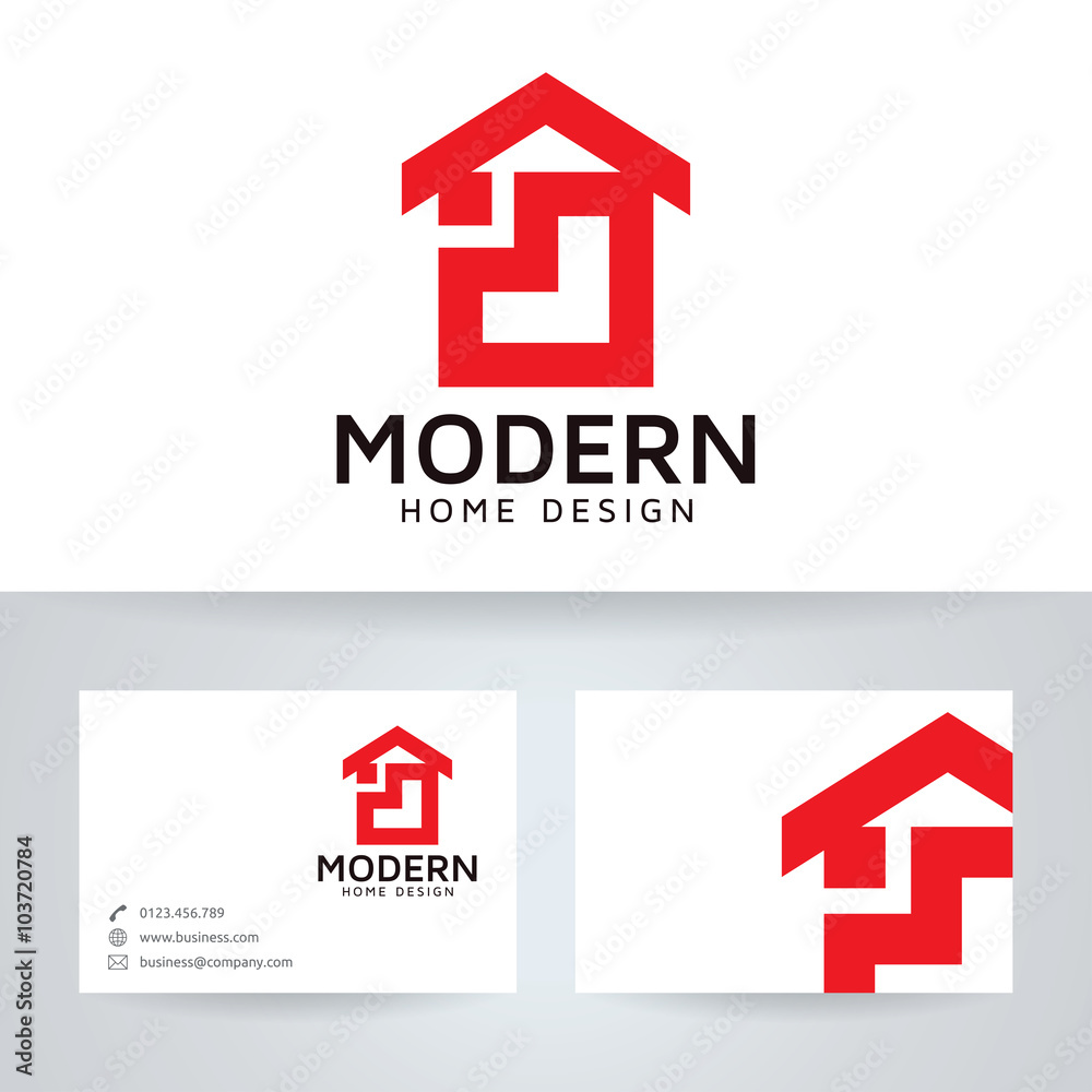 Modern home design vector logo with business card template Modern home design vector logo with business card template