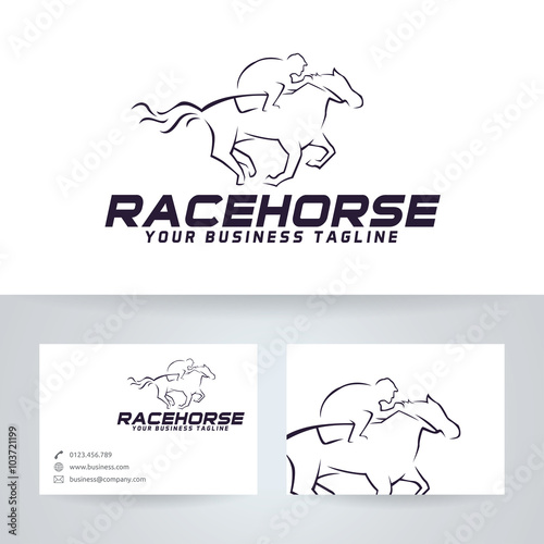 Race horse vector logo with business card template