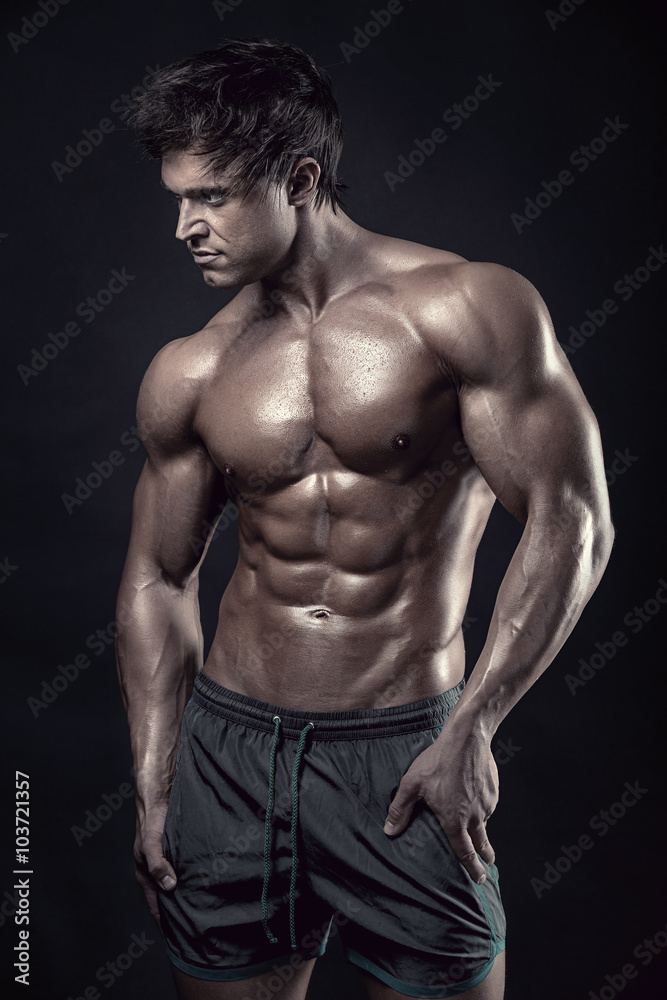 Strong Athletic Man Fitness Model Torso showing big muscles