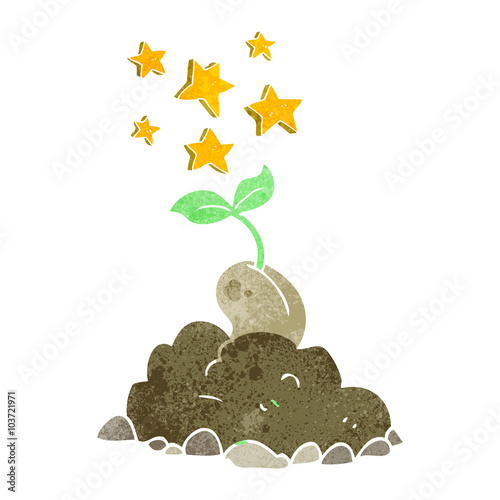 retro cartoon sprouting seed