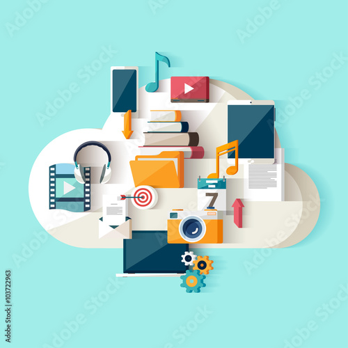 Cloud data storage. Flat design.