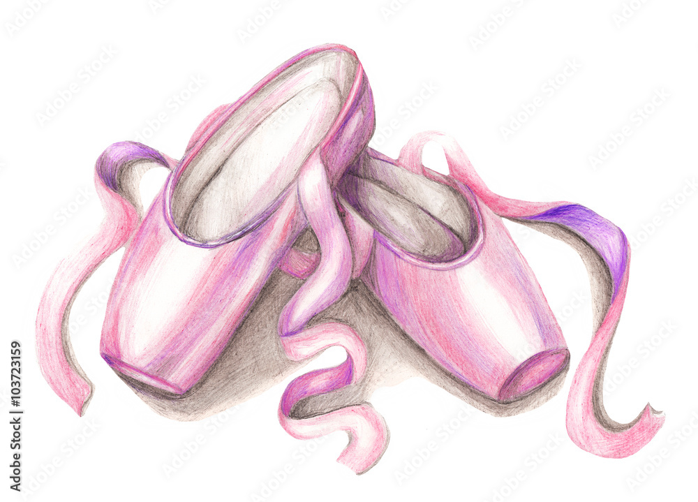 Fototapeta premium Hand-drawn ballet pointe shoes on white background