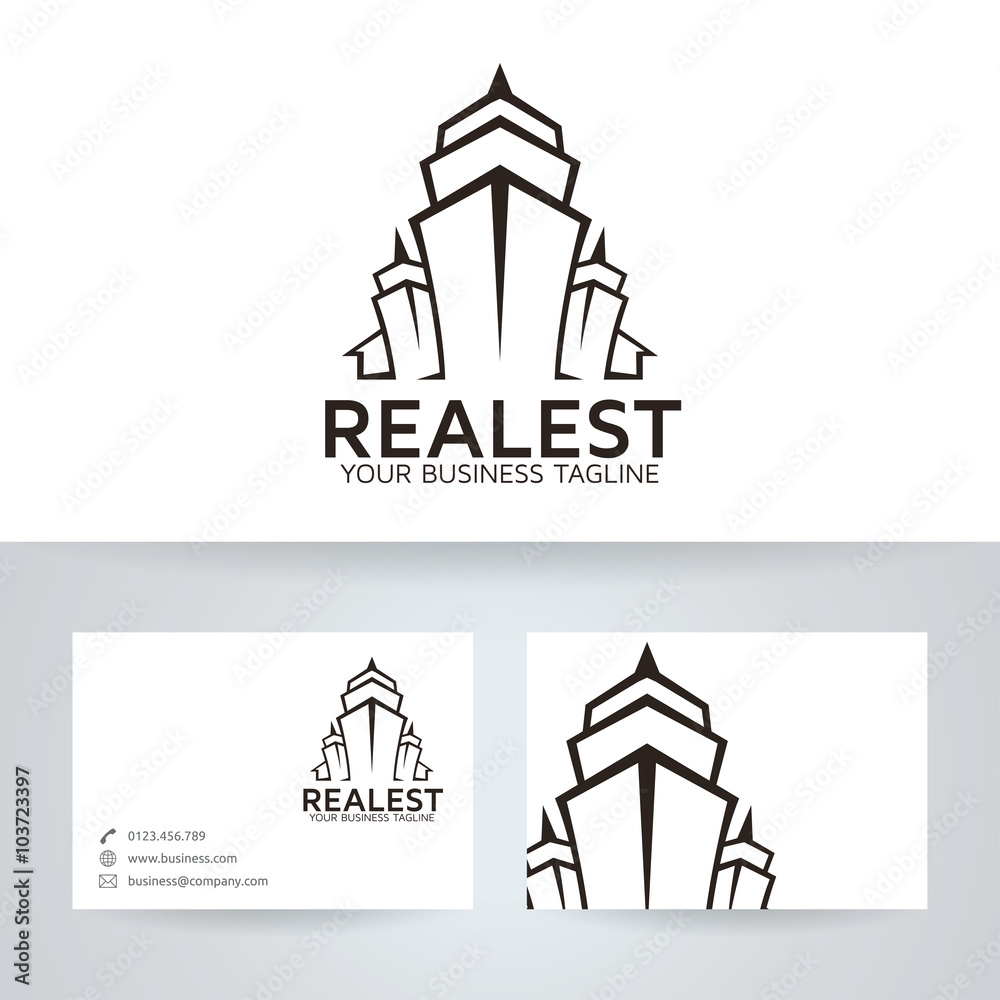 Real estate vector logo with business card template