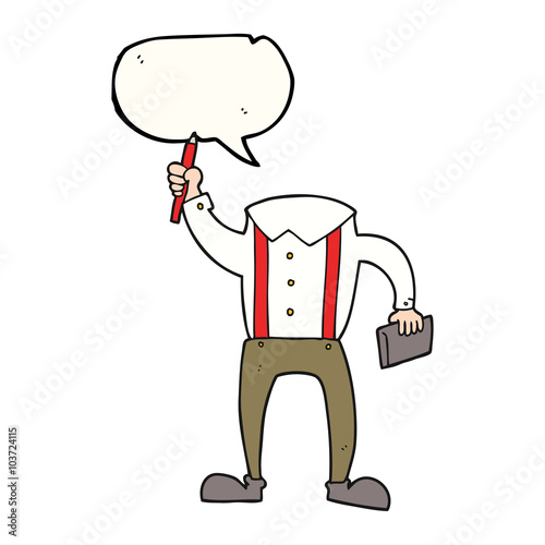 speech bubble cartoon headless body with notepad and pen (add ow